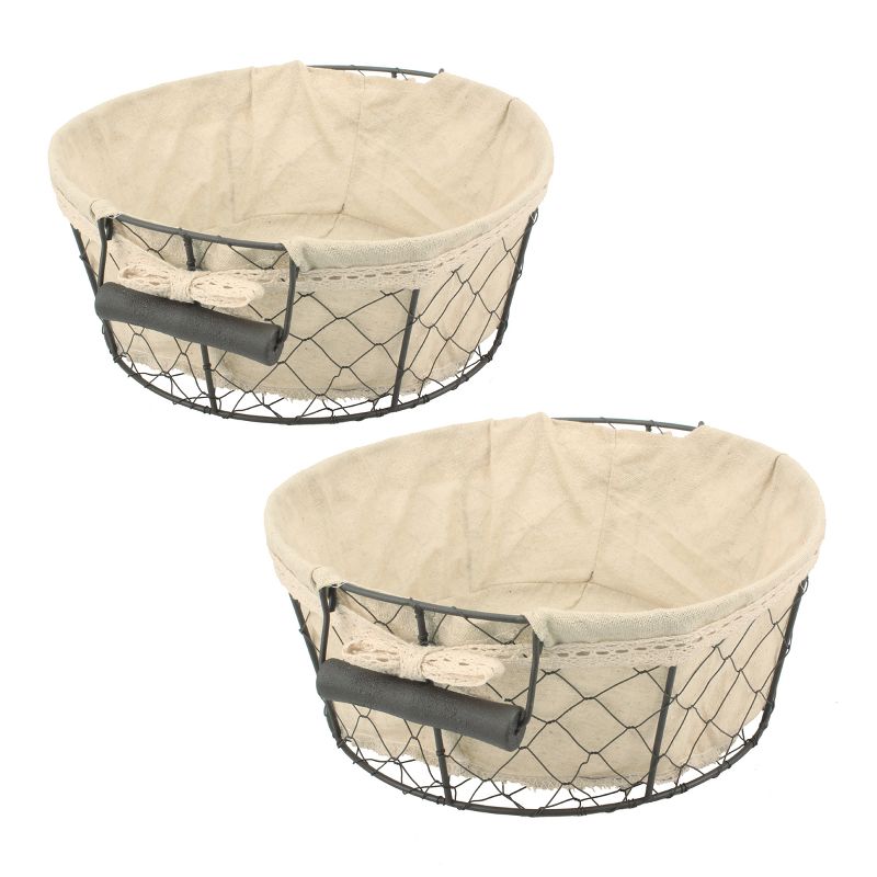 2pk Round Wire Baskets with Fabric Off White - Stonebriar