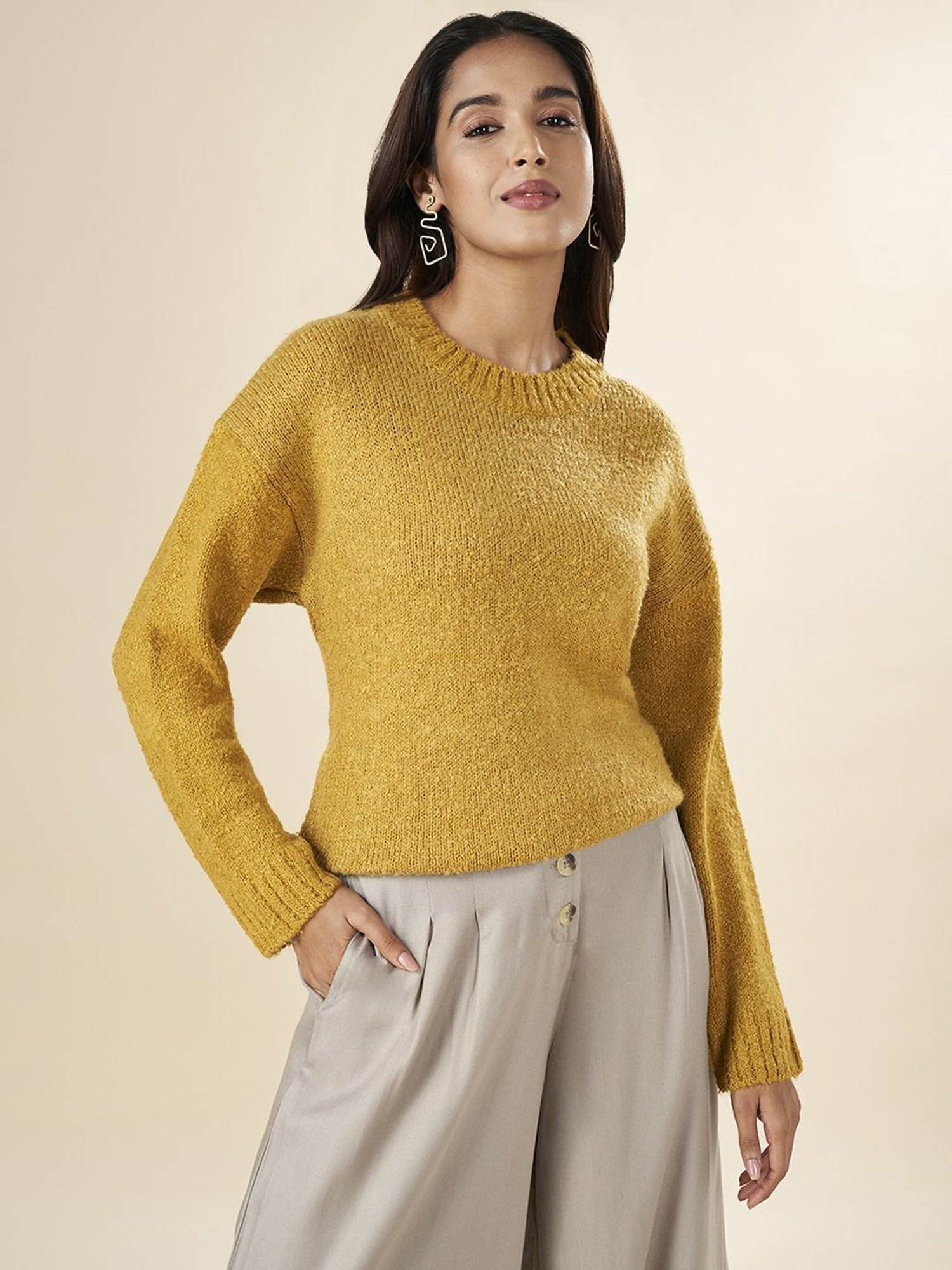 Akkriti by Pantaloons Yellow Regular Fit Sweater