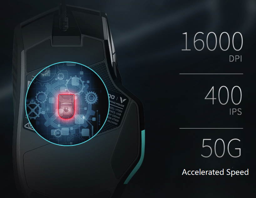 Rapoo VT900 Right-handed  USB Wired RGB  Light Professional Gaming Mouse 16000DPI, 12 Programmable Buttons, PMW 3389 Sensor, OLED Display Screen, Detachable Weight