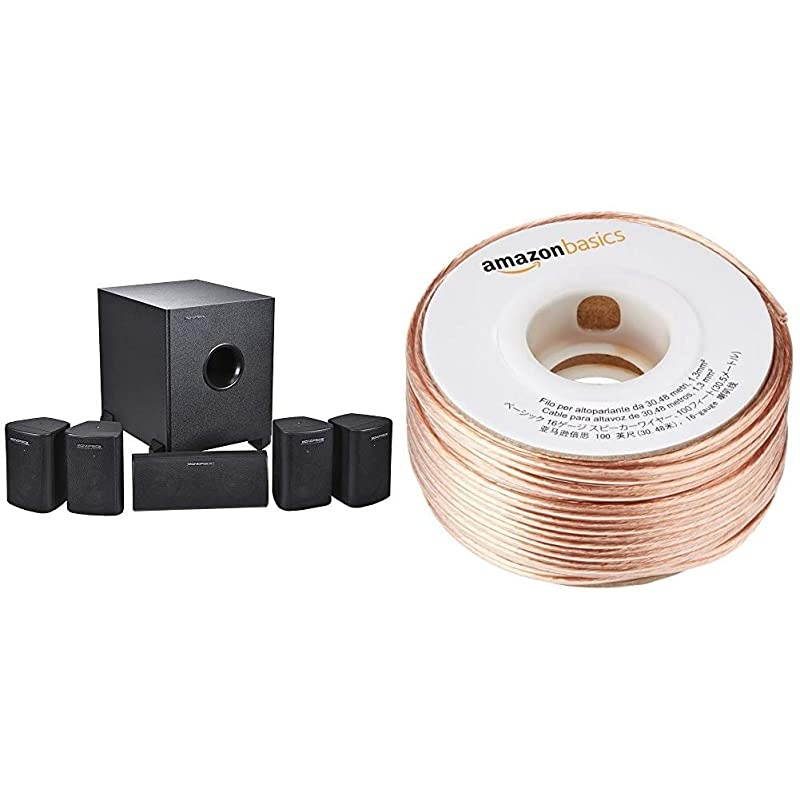 51 Channel Home Theater Satellite Speakers Subwoofer   Black  Basics SW100ft 16Gauge Speaker Wire 100 Feet