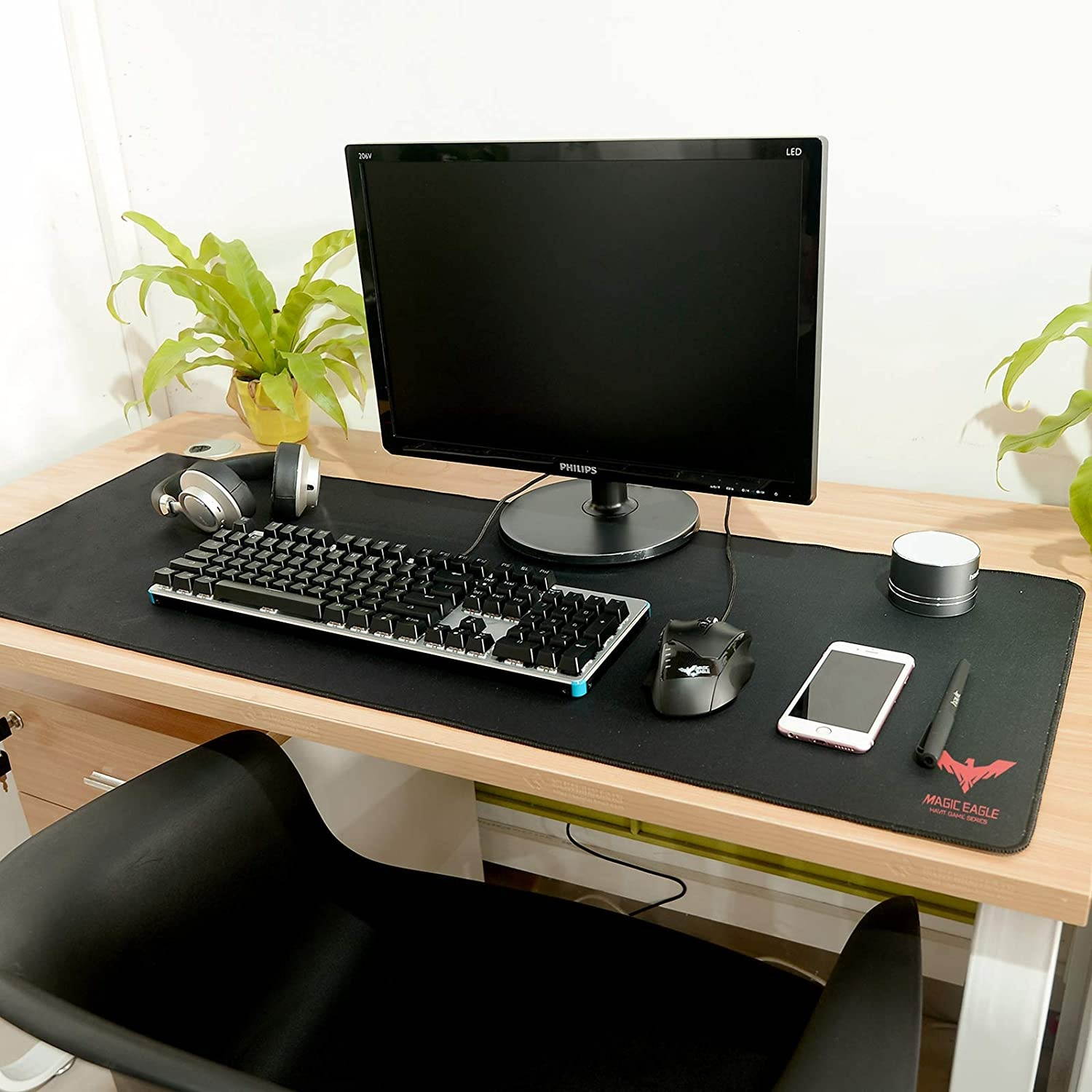 Havit Gaming Mouse Pad (13.78 x 10.63 x 0.12 Inch) Mouse Mat with Stitched Edges & Waterproof Surface, Non-Slip Base Ergonomic Mousepad for Laptop Computer, Black