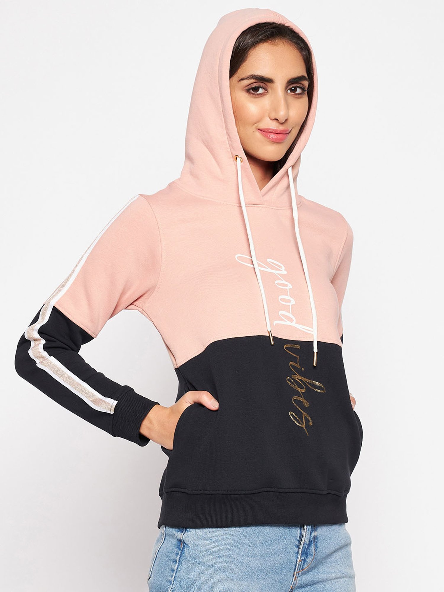 Crozo By Cantabil Peach Printed Hoodie