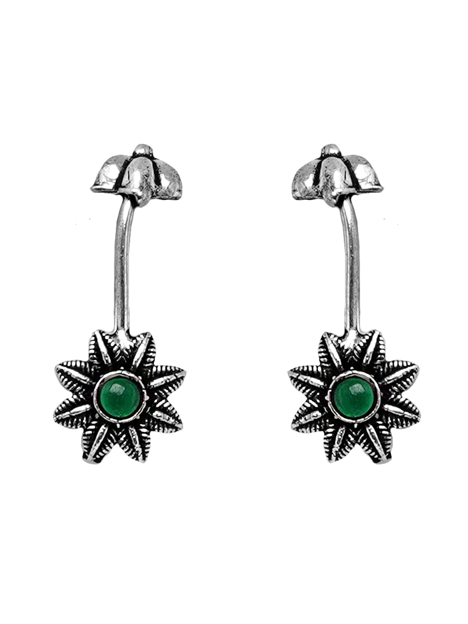 Teejh Ethnic Krisha Green Stone Silver Oxidsed Ear Cuff Earrings