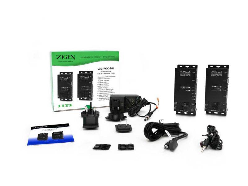Zigen ZIG-POC-70L 4K 10.2Gbps HDMI/HDBaseT Extender (Transmitter/Receiver) Set with RS232/IR/POC up to 35m