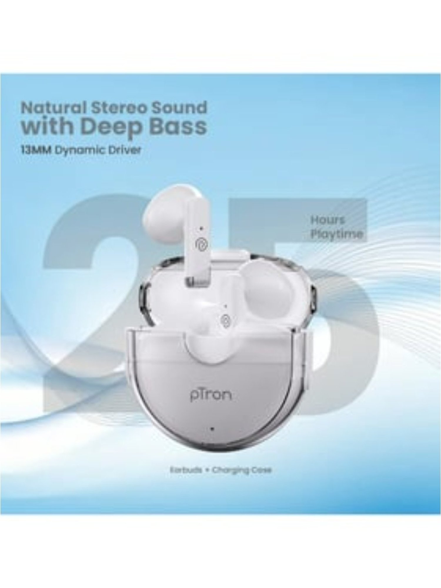 PTron Bassbuds Fute Wireless Bluetooth 5.1 Earbuds, 25 Hours Playtime, Type-C Charging (White)