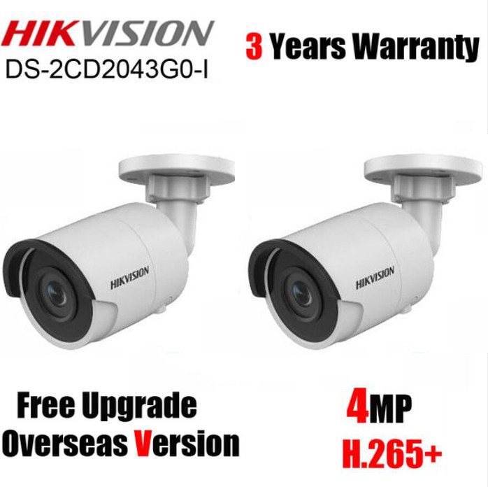 Hikvision Original English System H.265 Bullet IP Camera PoE DS-2CD2043G0-I 4MP CMOS IR Network Video Surveillance with SD Card Slot Face Dectection(1-Pack, 2.8mm Lens)