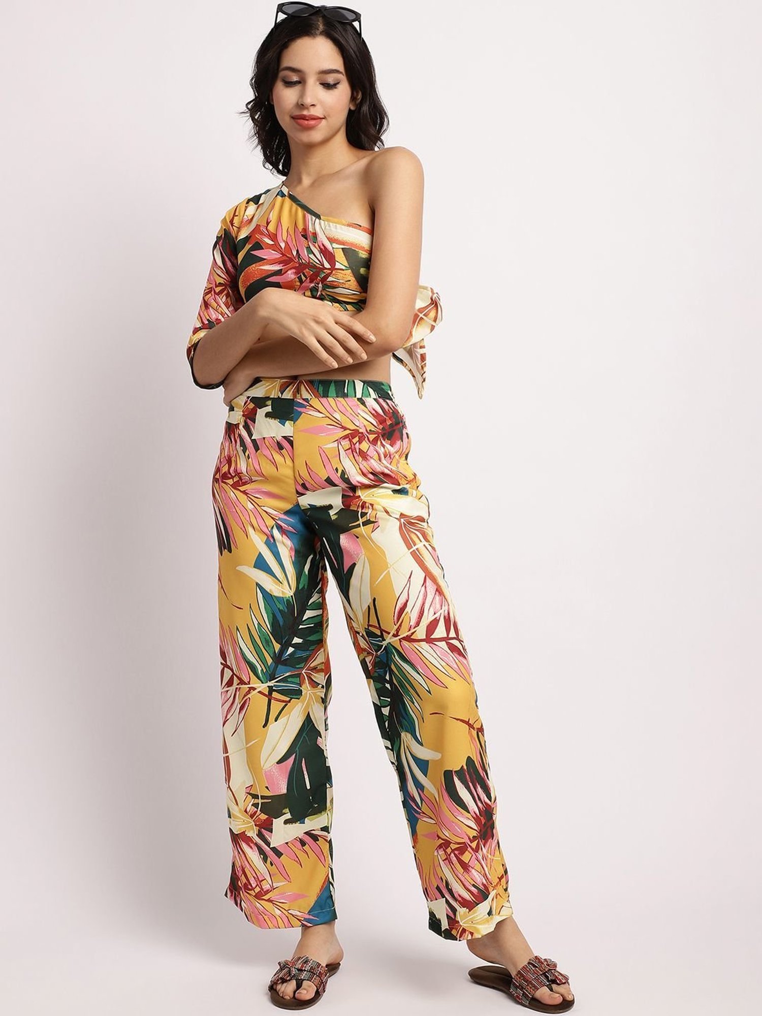 Erotissch Yellow & Green Printed Beachwear Co-Ord Set