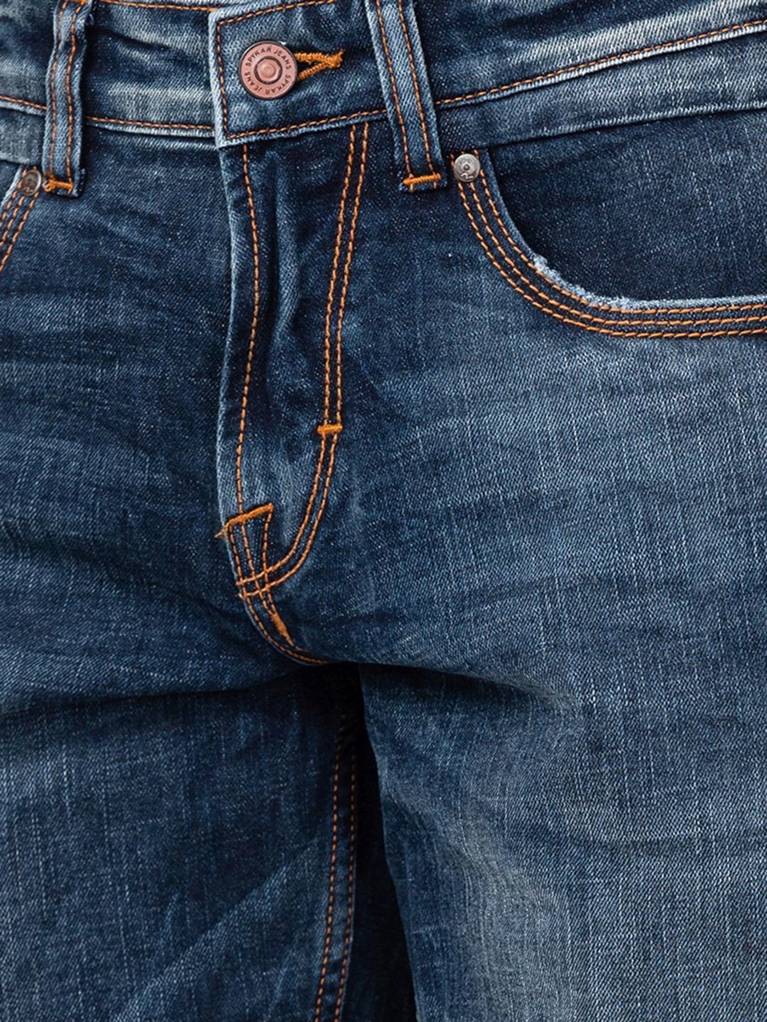 Spykar Vintage Blue Cotton Regular Fit Denim Shorts