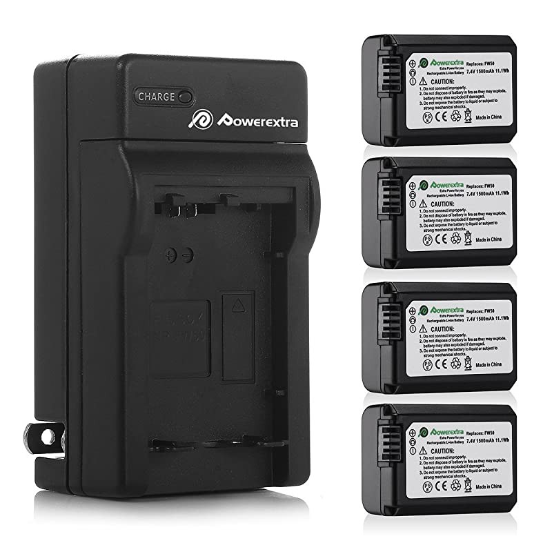 Battery 4Pack and Charger for Sony NPFW50 and Sony Alpha a6500 Alpha a6300 Alpha a6000 Alpha a7 II Alpha a7R II Alpha a7S II Alpha a5000 Alpha a5100 Digital Camera