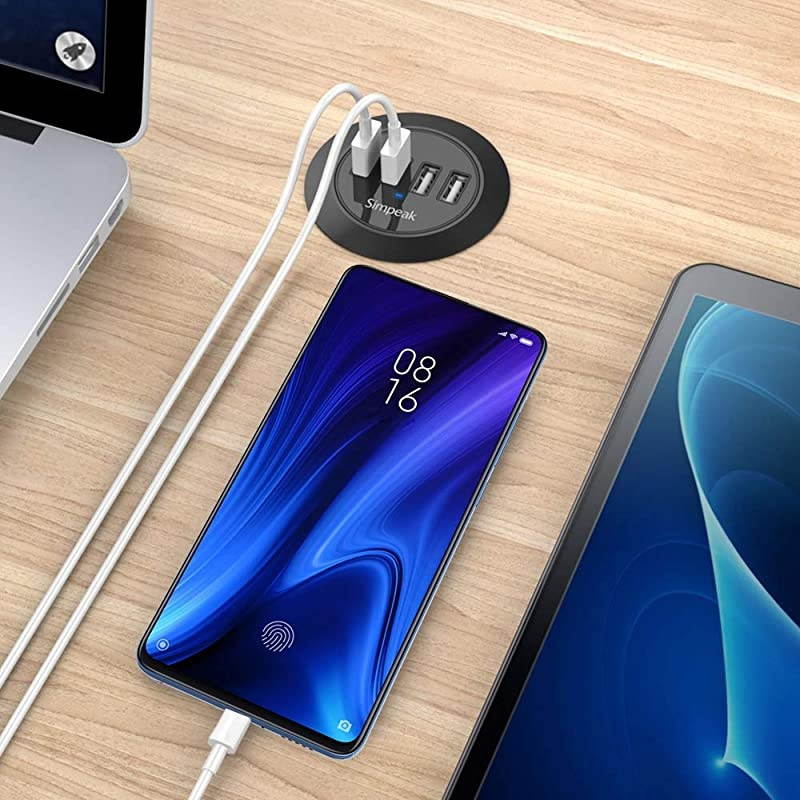 30W 4Port USB Desk Charger Desktop Charging Station Mounts on The 20quot24quot Grommet Hole with Power Cable Match 2pcs GrommetC51 Black