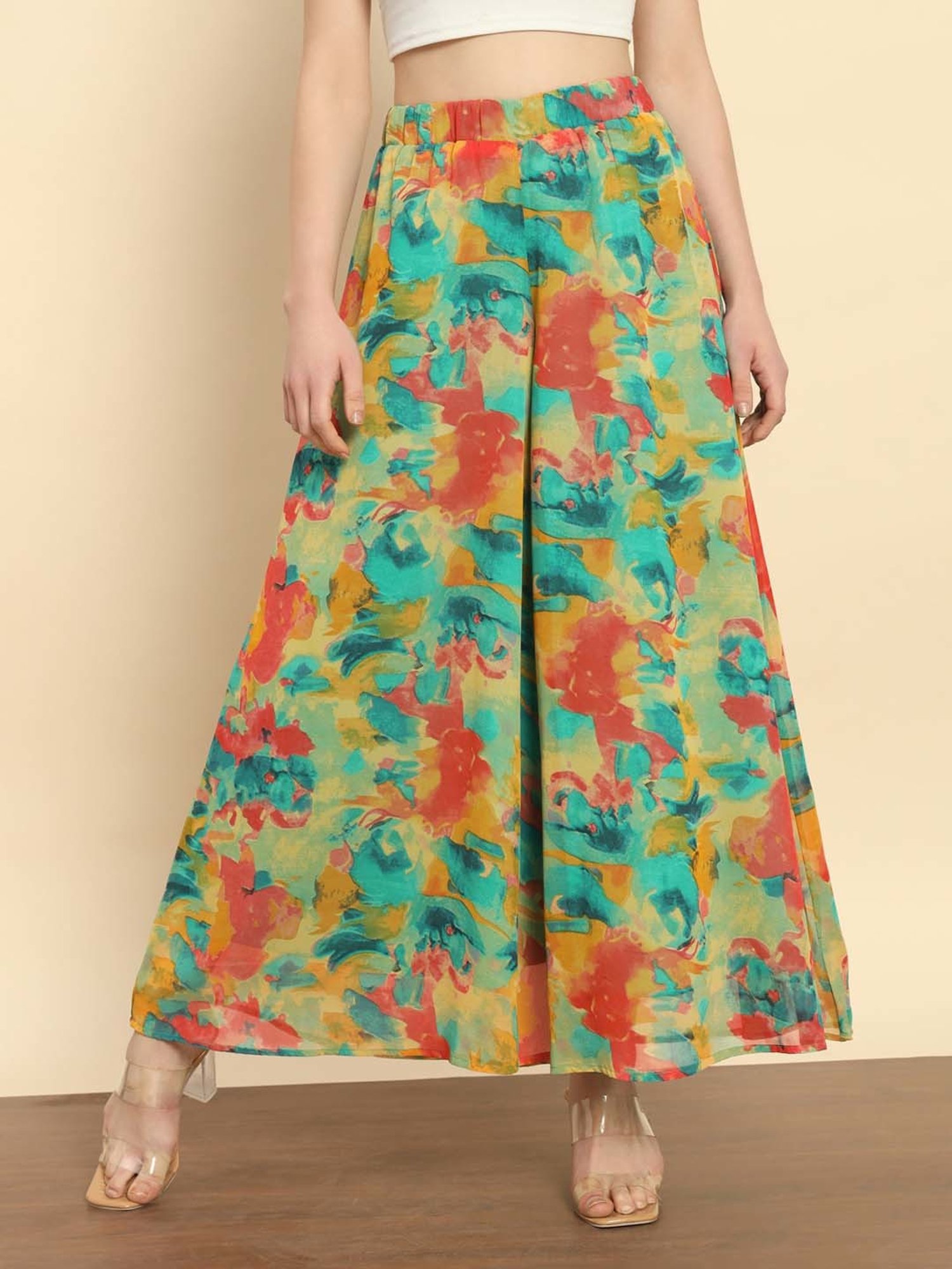 Trend Arrest Multicolor Printed Flared Fit High Rise Palazzos