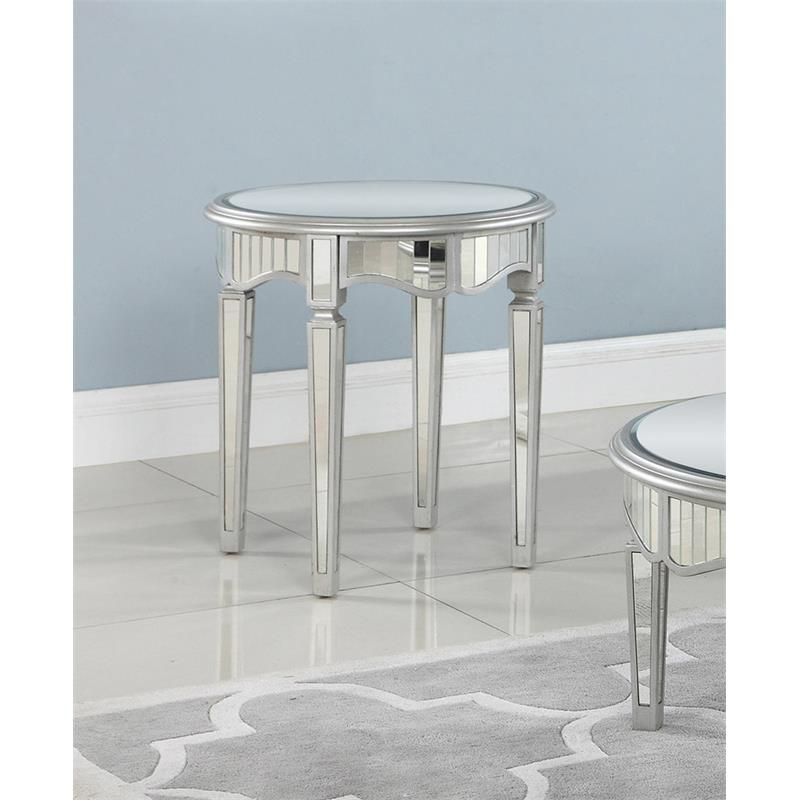 Royal Glam Round Mirrored Glass End Table in Silver - Best Master Furniture
