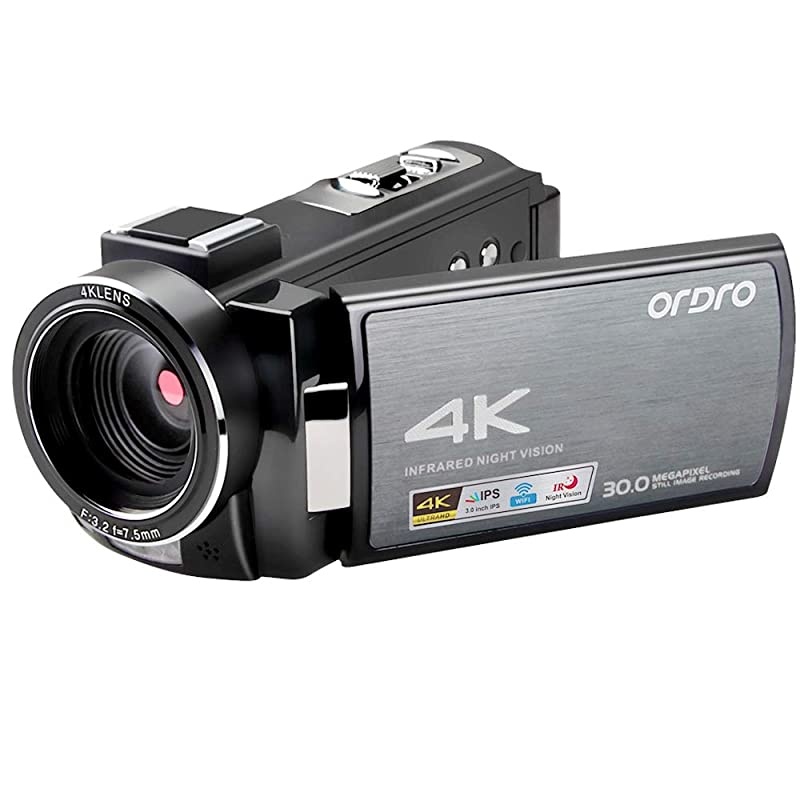 4K Video Camera Camcorder  HDR-AE8 UHD 1080P 60FPS Digital WiFi Camera Camcorders IR Night Vision 3.0'' IPS Touchscreen Vlogging Camera with 32GB SD Card and 2 Batteries