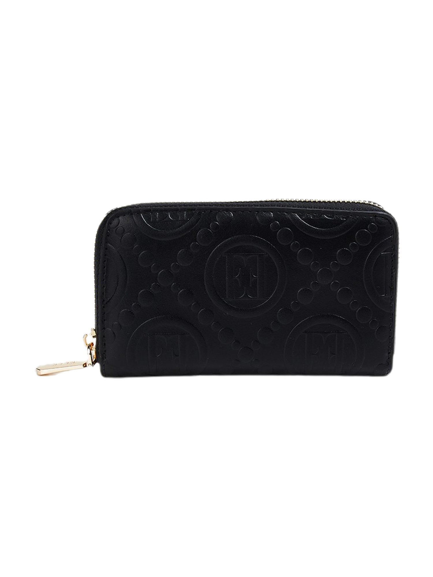 Elle Black Textured Zip Around Wallet for Women