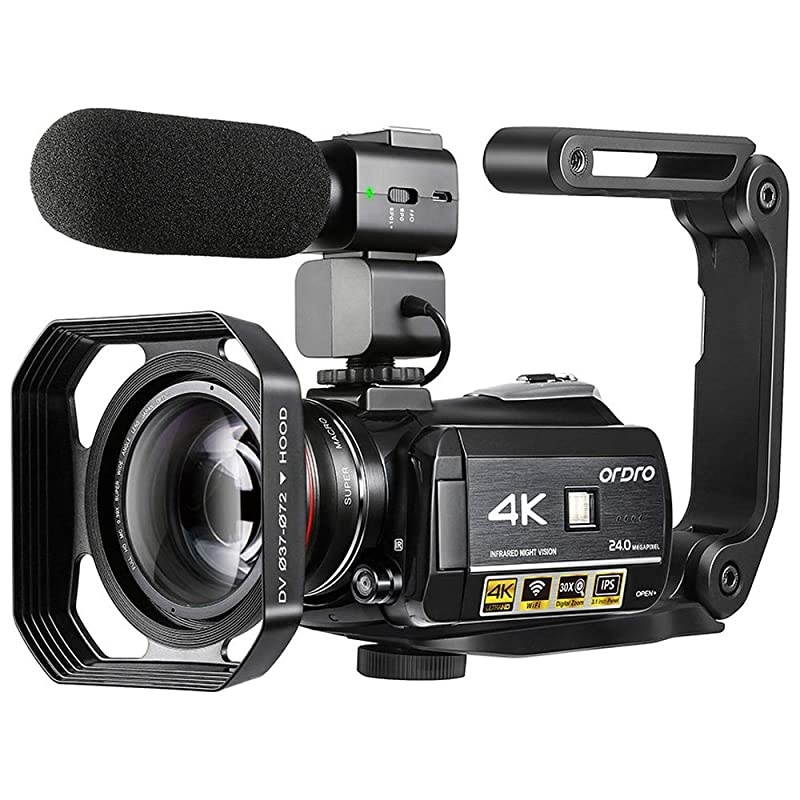 4K Camcorder Vlogging Camera for YouTube  HDR-AC3 Ultra HD Video Camera 1080P 60FPS IR Night Vision Wi-Fi Camera Recorder Digital Camcorders with Microphone Wide Angle Lens Handheld Stabilizer