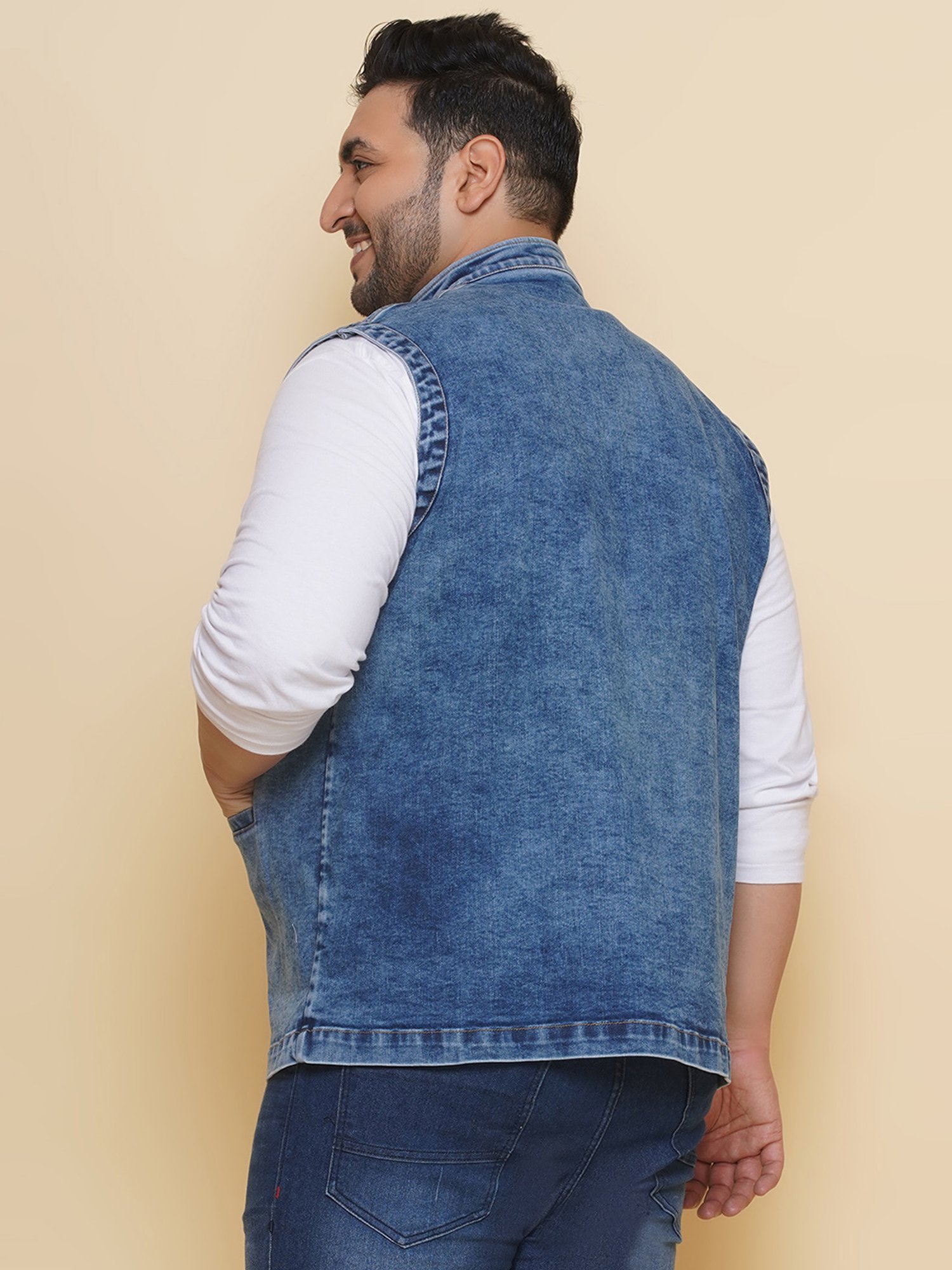 John Pride Light Blue Regular Fit Denim Nehru Jacket
