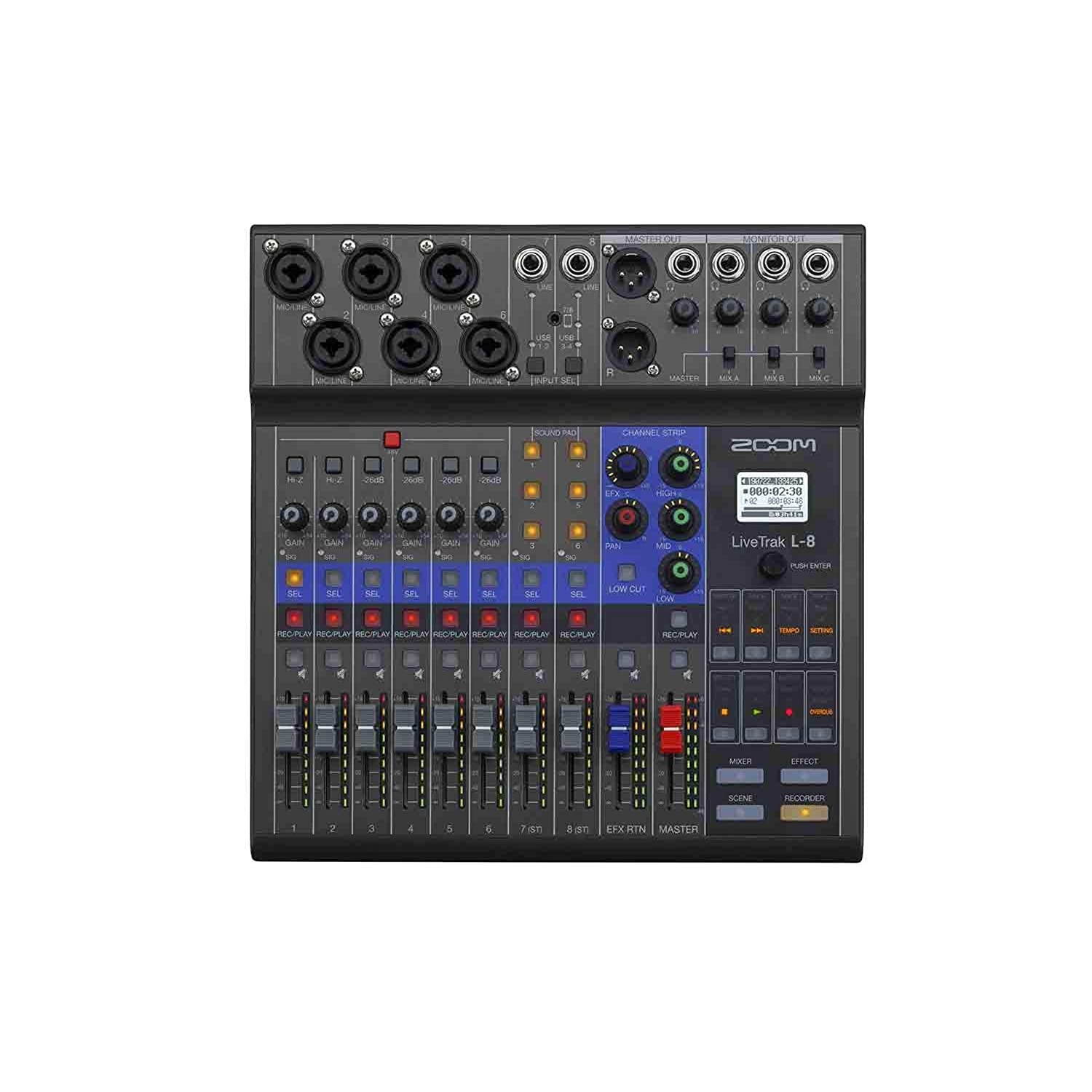 Zoom LiveTrak L-8 Podcast Recorder, Battery Powered, Digital Mixer and Recorder, Music Mixer, Phone Input, Sound Pads, 4 Headphone Outputs, 12-In/4-Out Audio Interface, Built In EQ and Effects