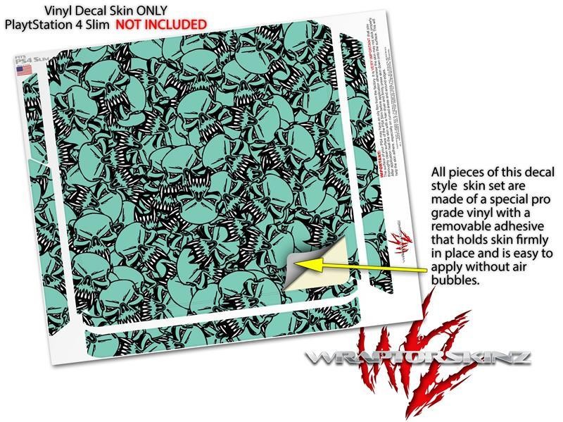Scattered Skulls Seafoam Green Skin fits Sony PS4 Slim Gaming Console
