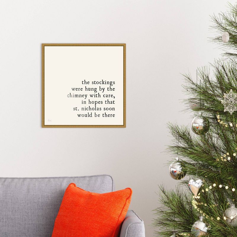 16" x 16" Simple Christmas II Cream by Laura Marshall Framed Canvas Wall Art - Amanti Art