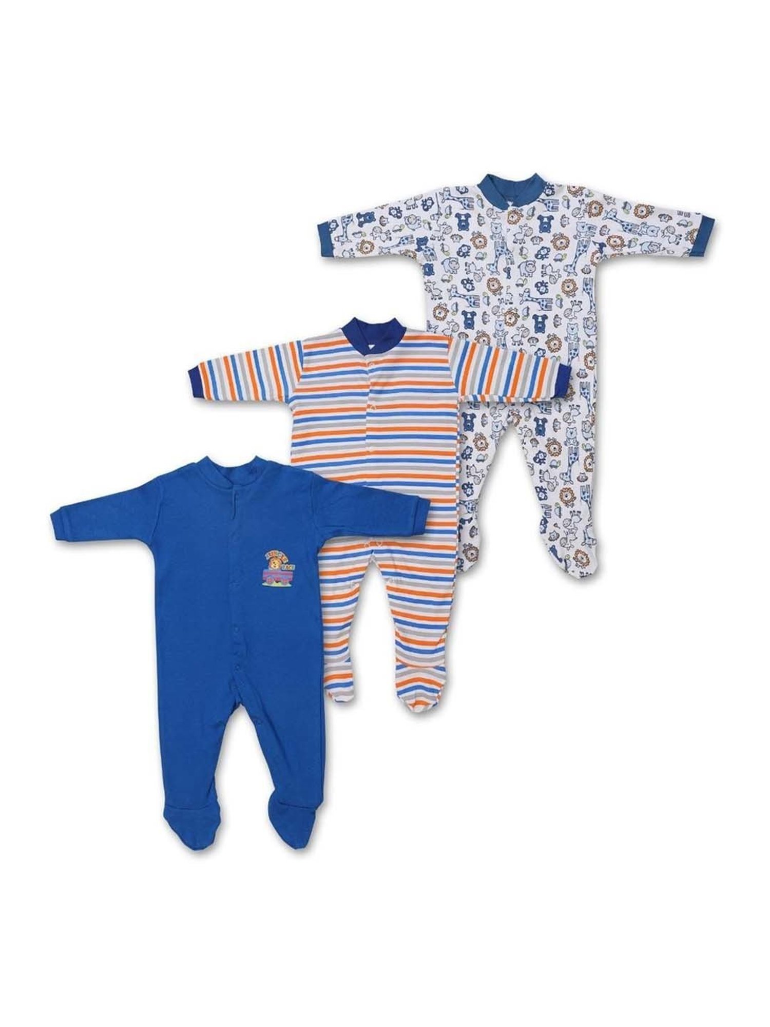 poplins Kids Multicolor Cotton Printed Full Sleeves Rompers (Pack of 3)