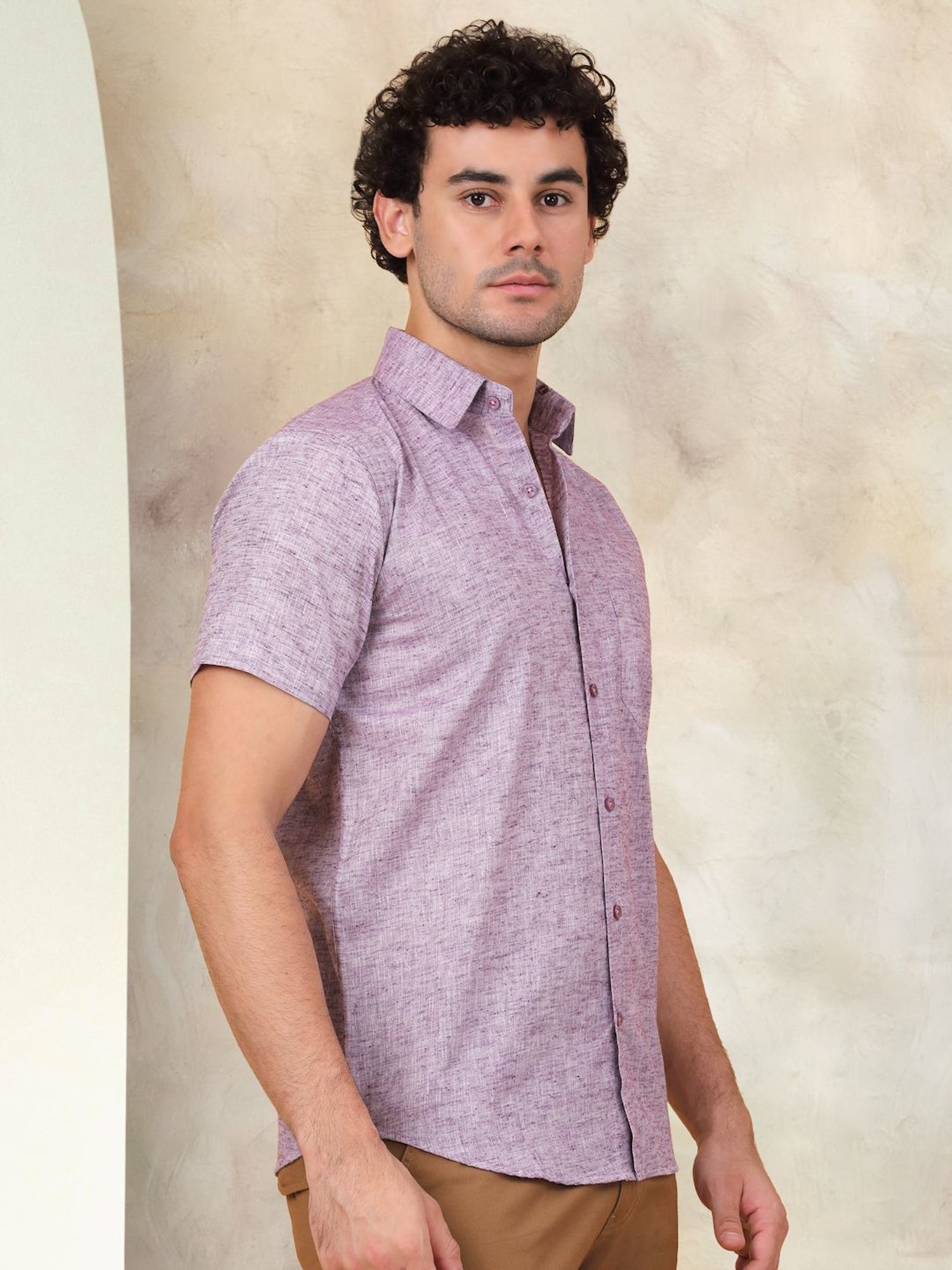 Indian Needle Purple Ragular Fit Texture Shirt