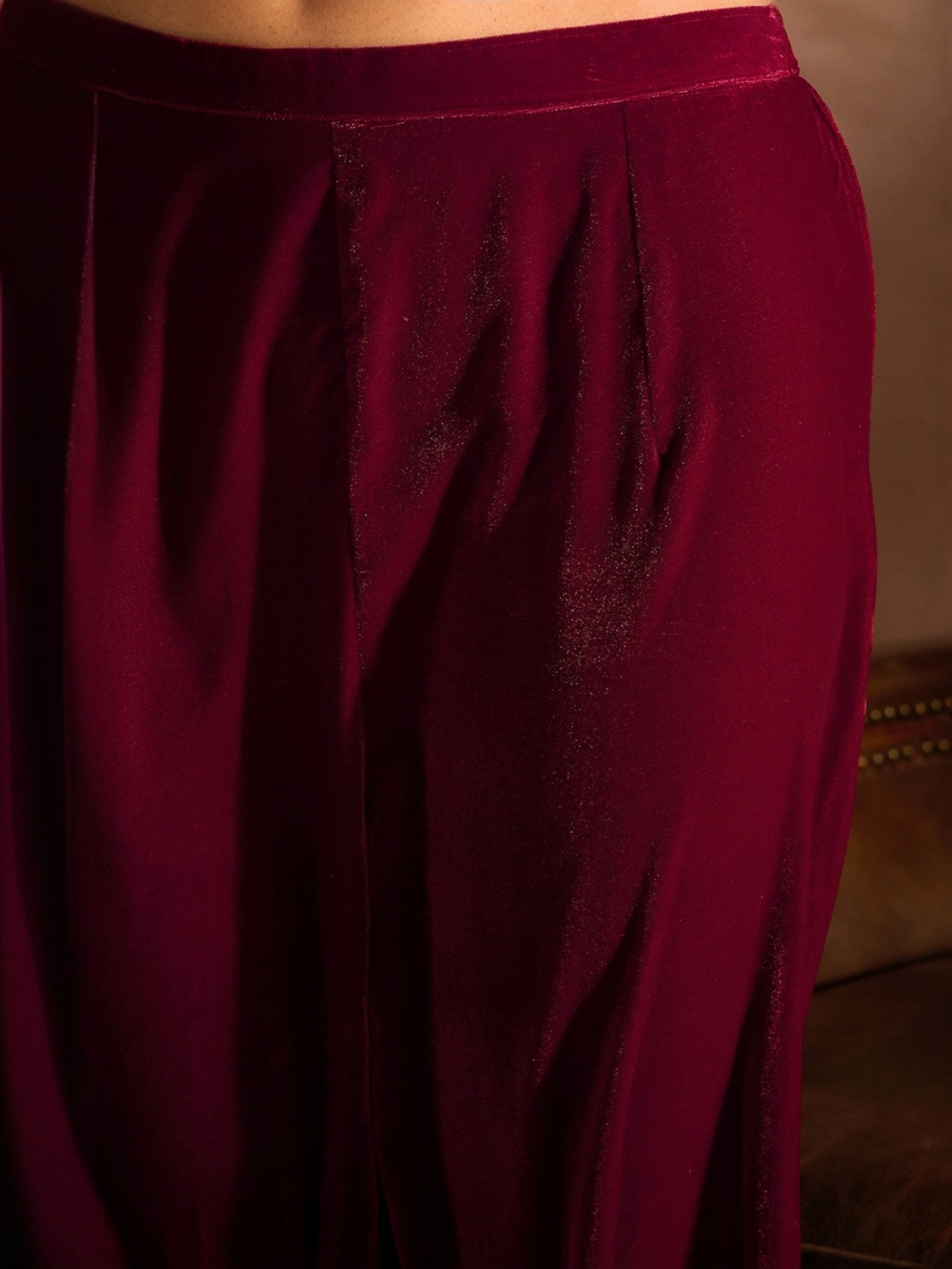 Indo Era Maroon Embellished Kurta Pant Set With Dupatta