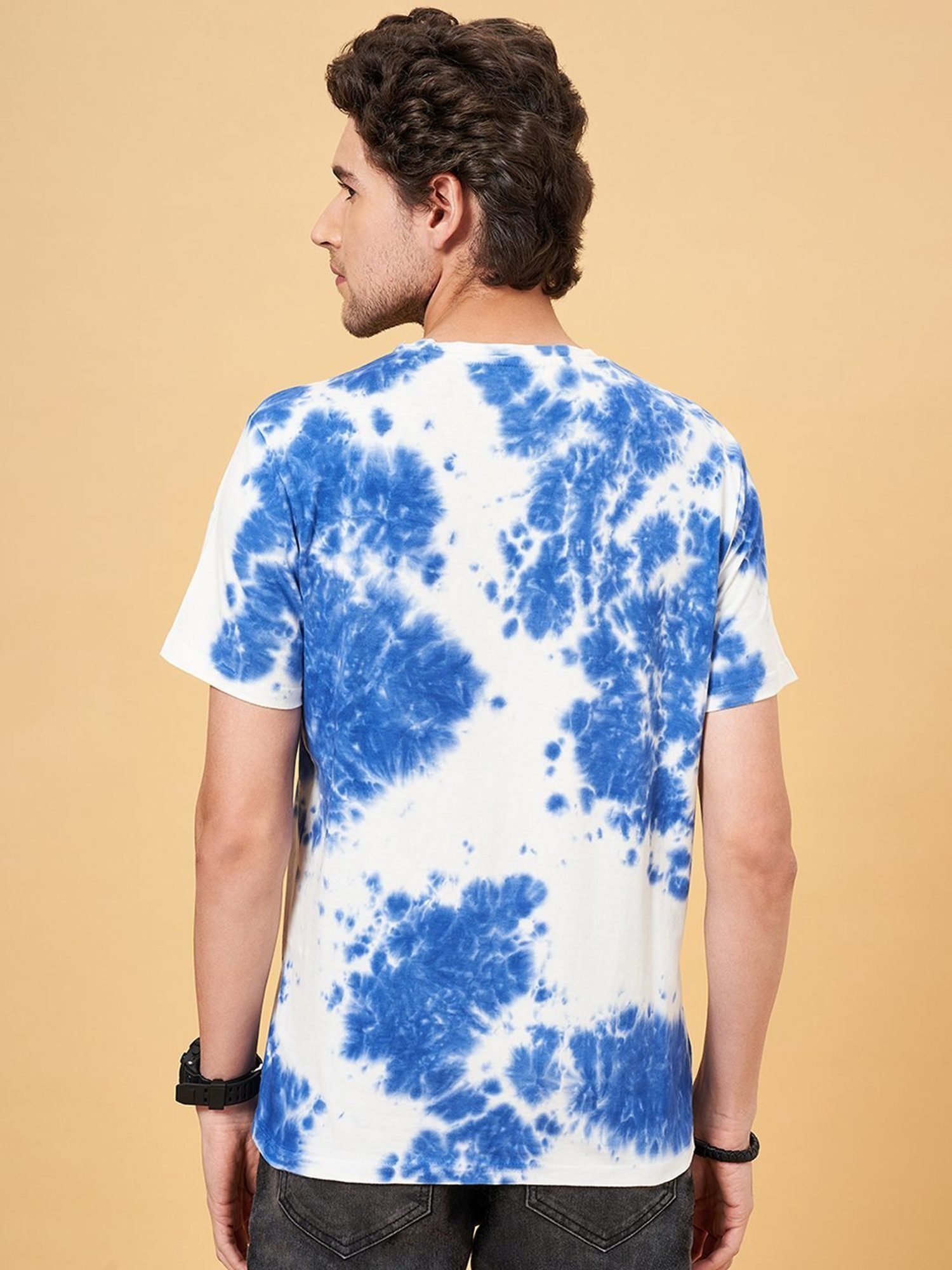 People by Pantaloons Olympian Blue Cotton Slim Fit Printed T-Shirt