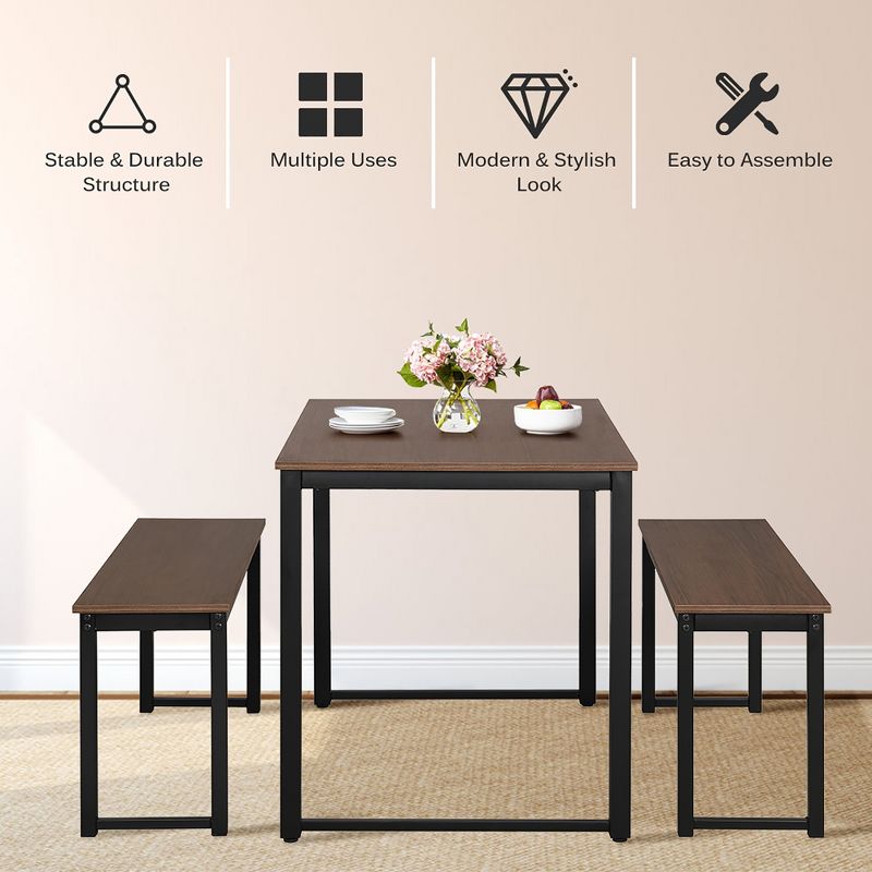 3pc Sanford Tan Wood Dining Nook Set Walnut Brown - Baxton Studio