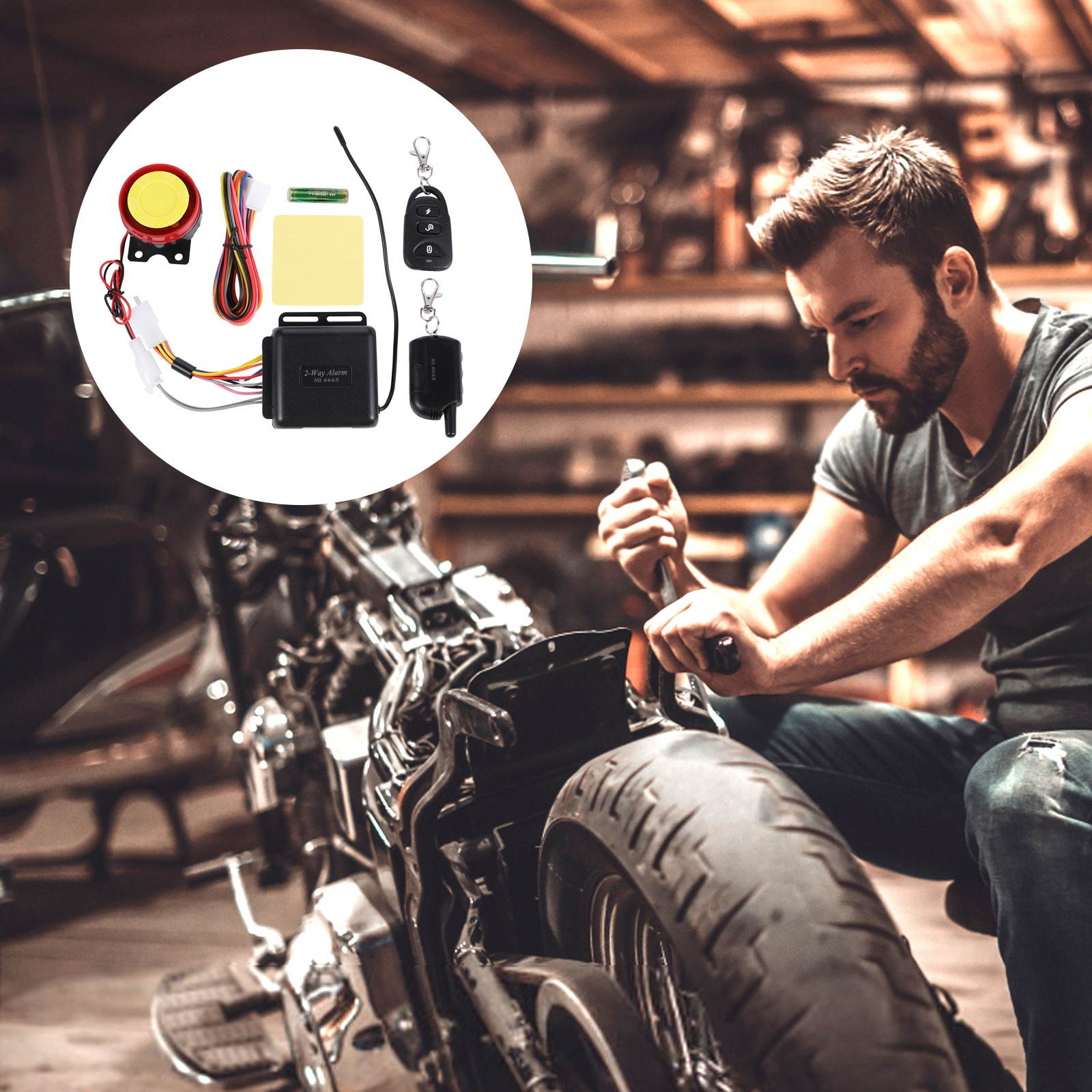 1 Set 2-Way Motorbike Alarm Device Anti-theft Security Tool Kit for Motorbike