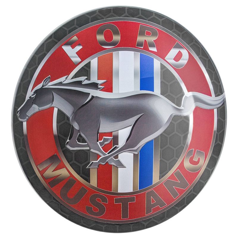 Ford Mustang Dome Metal Sign Black/Red - Crystal Art Gallery