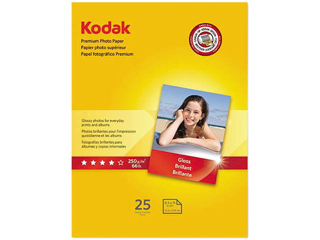 Kodak 8689283 Premium Photo Paper, 64lb, Glossy, 8-1/2 x 11, 25 Sheets/Pack