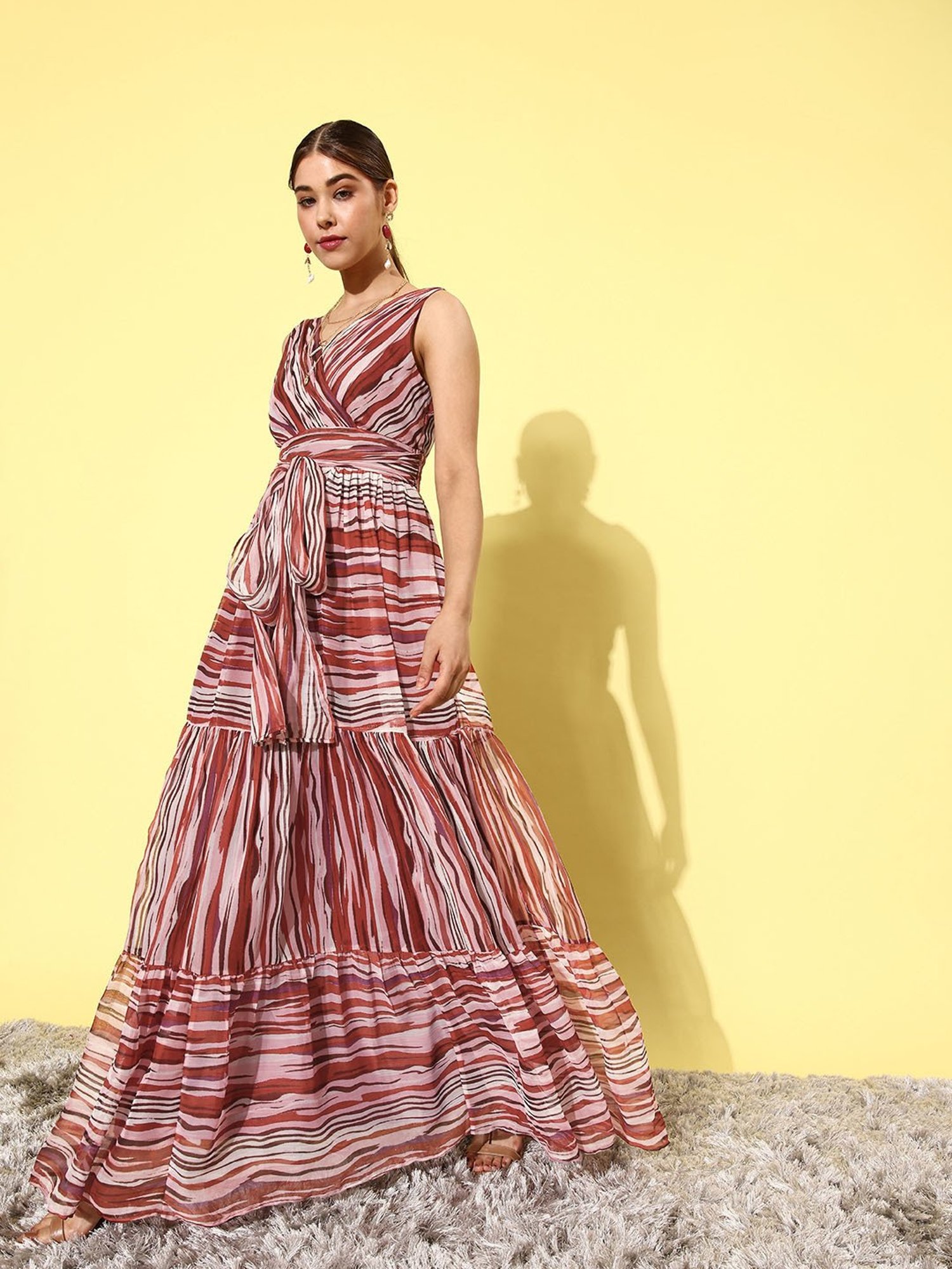 QUIERO Multicolor Striped Fit & Flare Dress