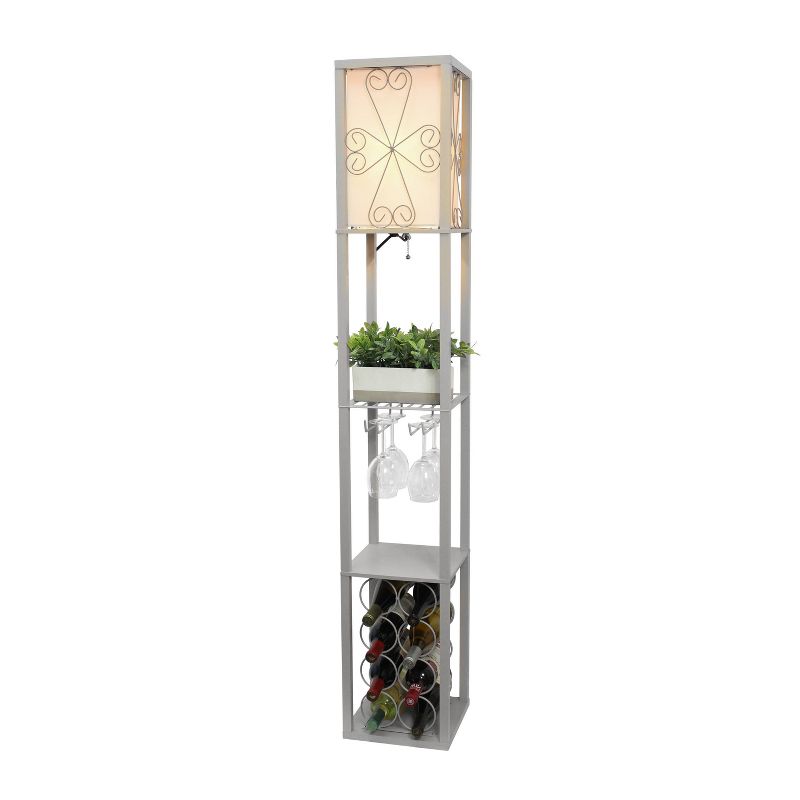 Etagere Organizer Storage Shelf Floor Lamp with Linen Shade Gray - Simple Designs