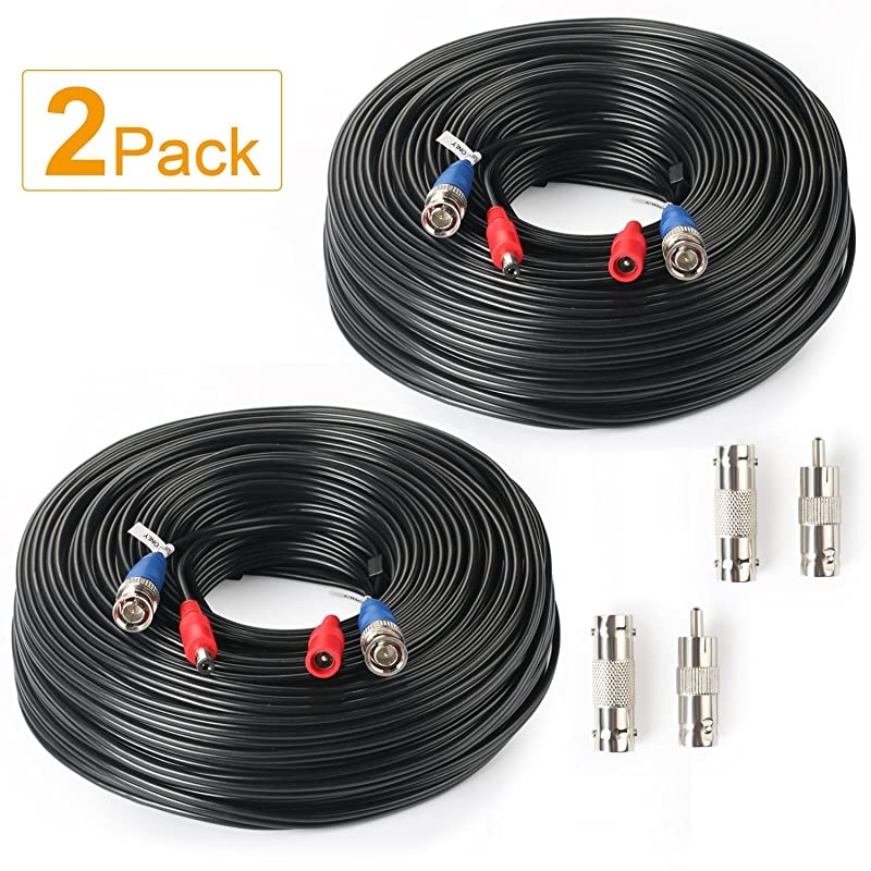 2Pack 200Feet BNC Vedio Power Cable PreMade AlinOne Camera Video BNC Cable Wire Cord for Surveillance CCTV Security System with ConnectorsBNC Female and BNC to RCA