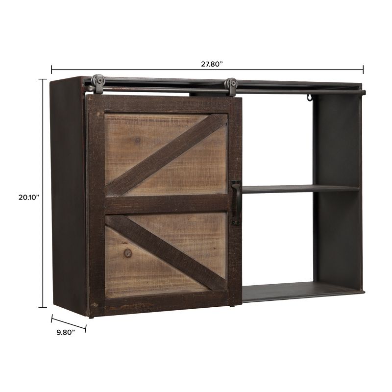 27.8" x 20.1" Farmhouse Sliding Barn Door Storage Cabinet Shelf Brown - Gallery Solutions