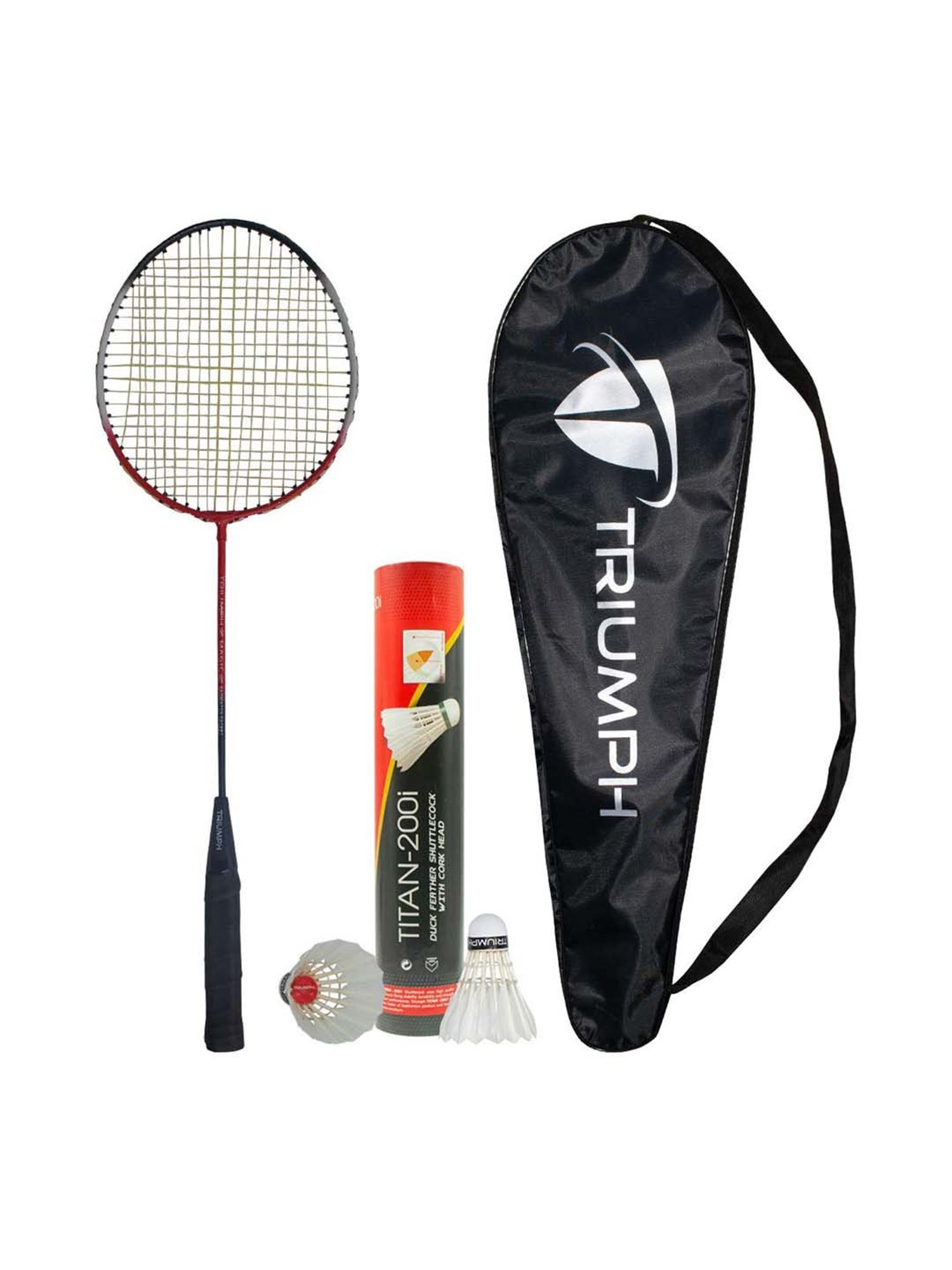 Triumph Red & White Badminton Racquet with TITAN-200i Duck Feather Shuttlecock (10Pcs)