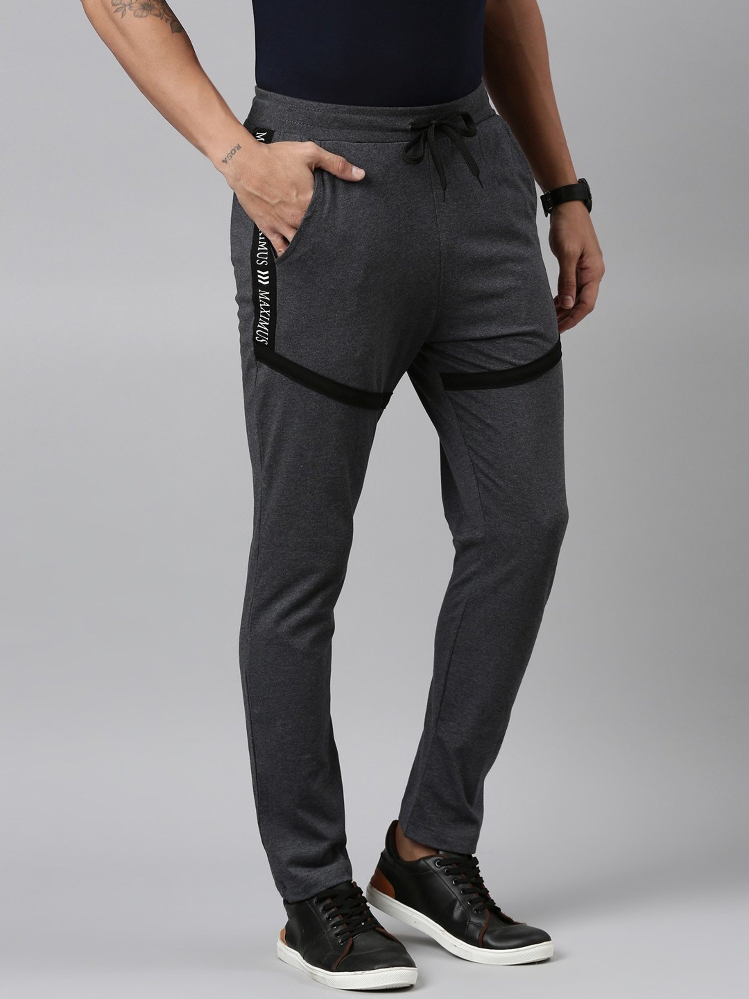 Dixcy Scott Maximus Grey Cotton Regular Fit Colour Block Sports Trackpants