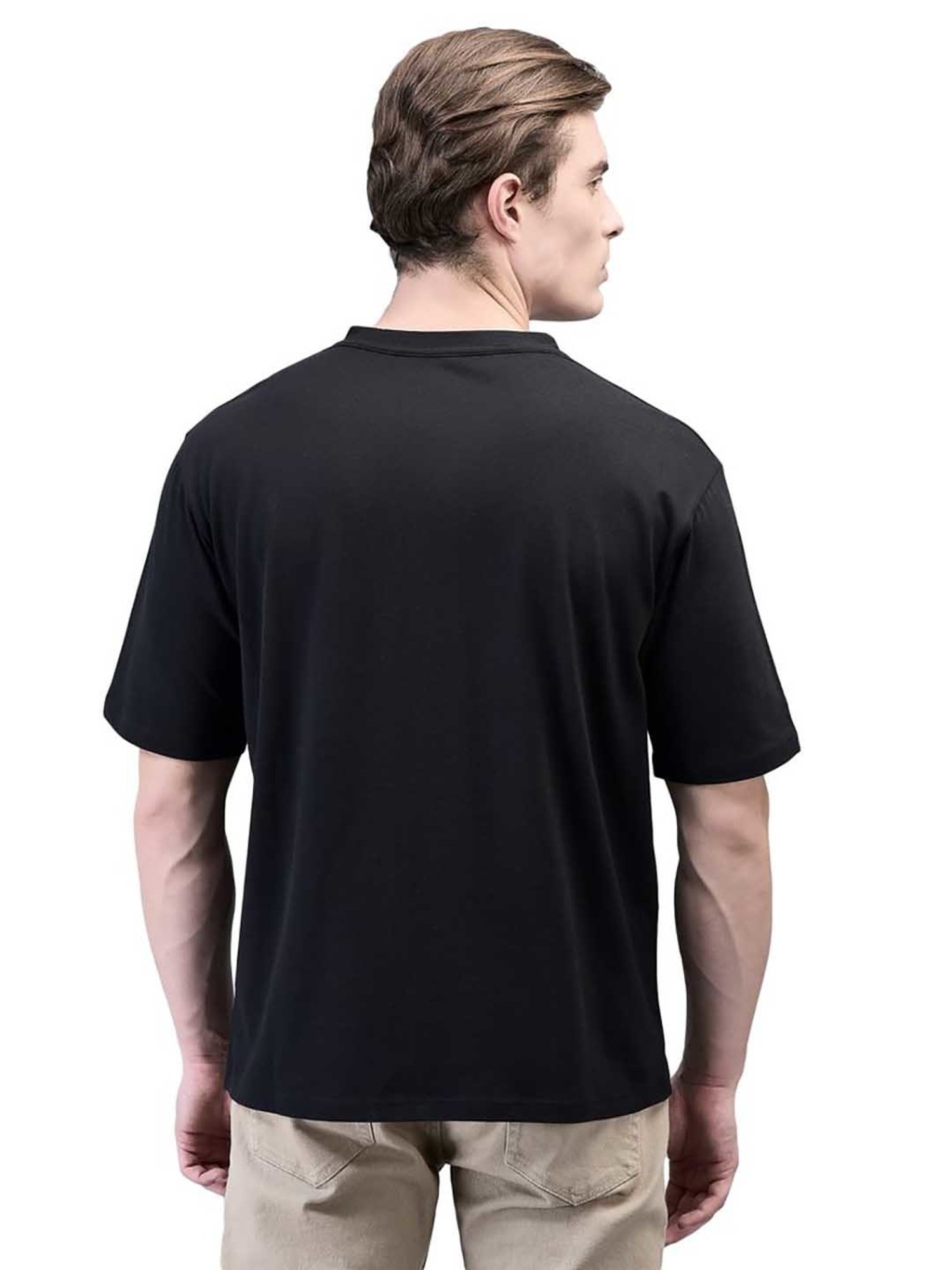 Woodland Black Regular Fit V Neck T-Shirt