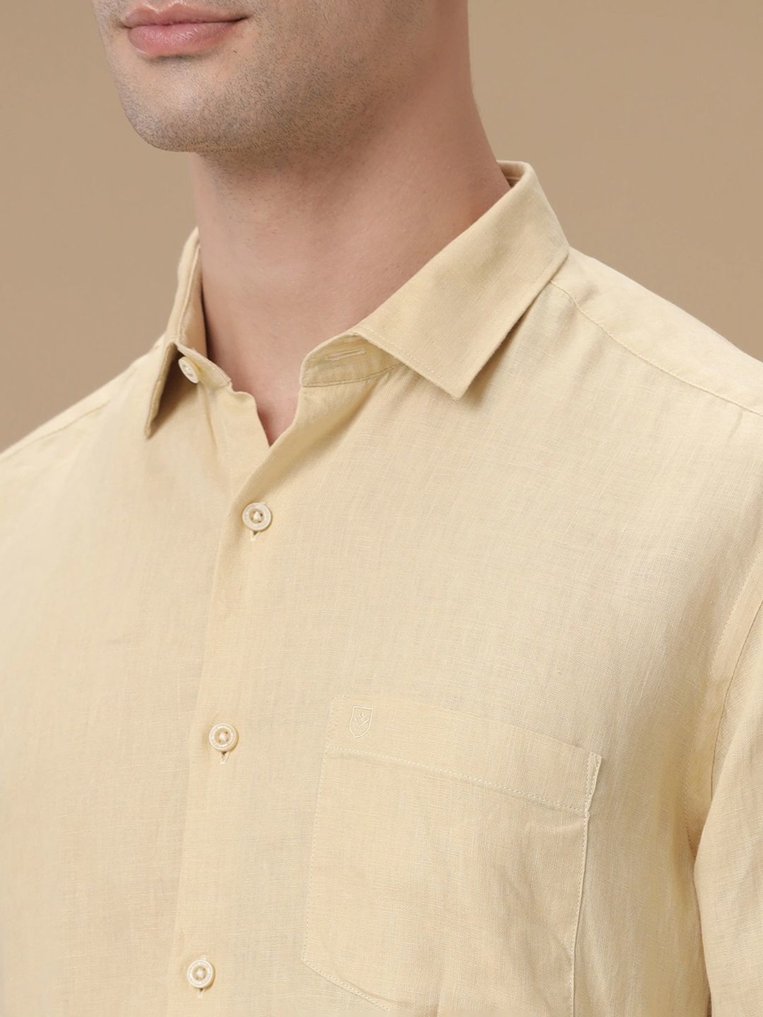 Linen Club Yellow Linen Contemporary Fit Shirt