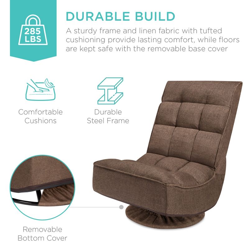 Best Choice Products Folding Floor Gaming Chair for Home, Office w/ 360-Degree Swivel, 4 Adjustable Positions - Coffee