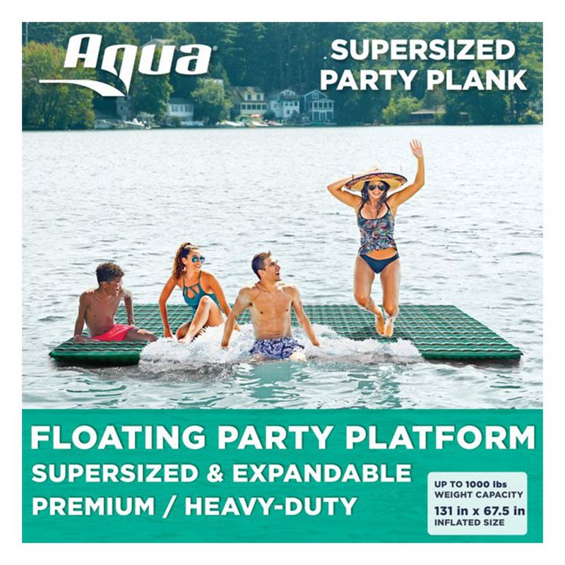 Aqua Leisure 11 Foot Inflatable and Supersized Floating Party Platform with Soft, Water Activated Fabric in Stripe Print for Beach, Teal