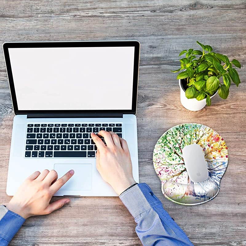 30% Larger] Ergonomic Mouse Pad with Gel Wrist Rest Support, Abstract Colorful Tree of Life Oil Paintings Art Creative Design, Non Slip PU Base Mouse Pad Wrist Rest for Office, Laptop