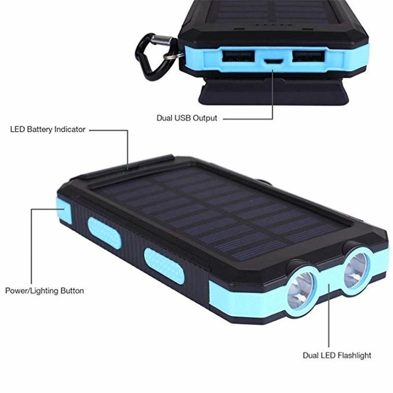 2021 the Lastest 10000mAh Solar Waterproof Power Bank With Dual USB SOS LED FlashLights Battery Pack For All Type Phones