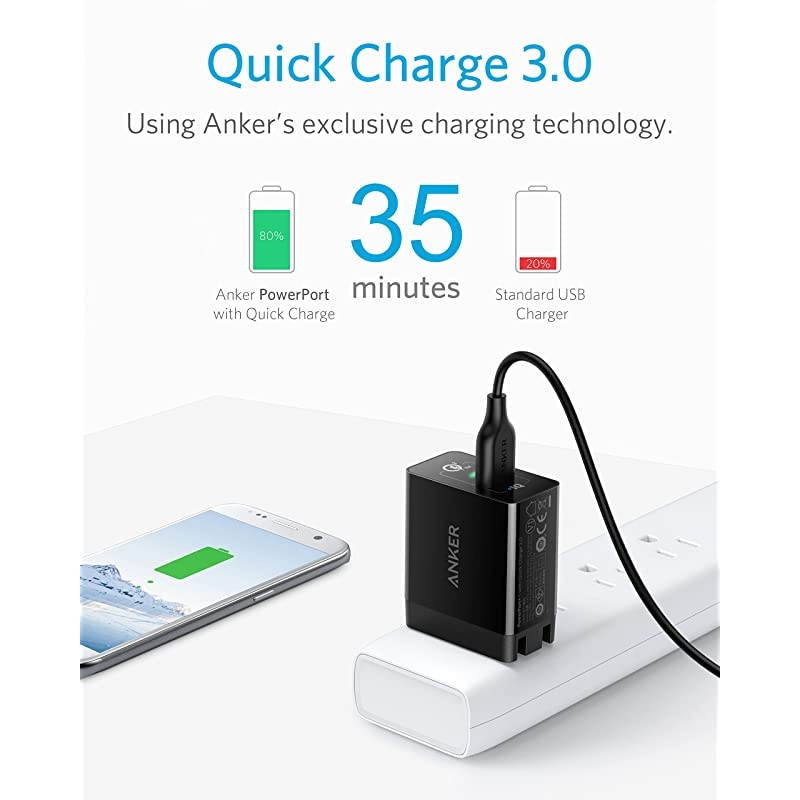 Quick Charge 30  18W 3Amp USB Wall Charger Quick Charge 20 Compatible Powerport+ 1 for  Wireless Charger Galaxy S10eS10S9S8Plus Note 98 LG V40V30+ iPhone iPad and More