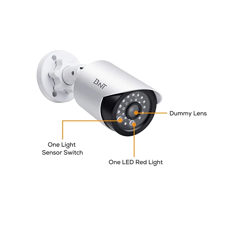 Dummy Fake Security Camera, with One Red LED Light at Night, for Home and Businesses Security Indoor/Outdoor (2 Pack, White)