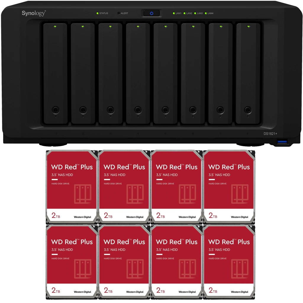 Synology DS1821+ DiskStation with 8GB RAM and 32TB (8 x 4TB) of Western Digital RED Plus NAS Drives Fully Assembled and Tested By CustomTechSales