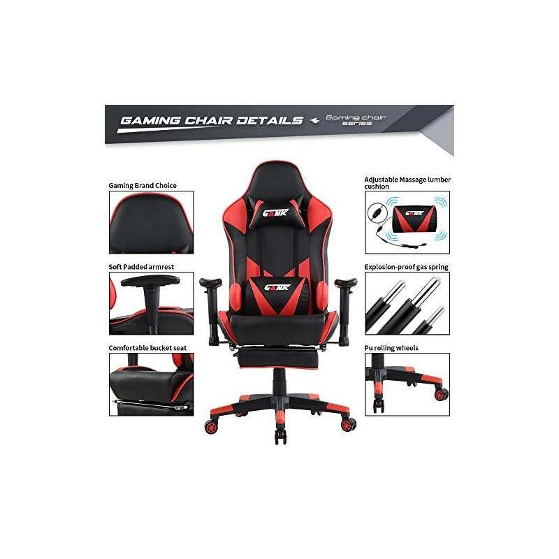 Gaming Chairs High Back Computer Chair of Professional Racing Style Comfortable Gamer Chair with Footrest and Massage Backrest and Lumbar Pillows (Red)