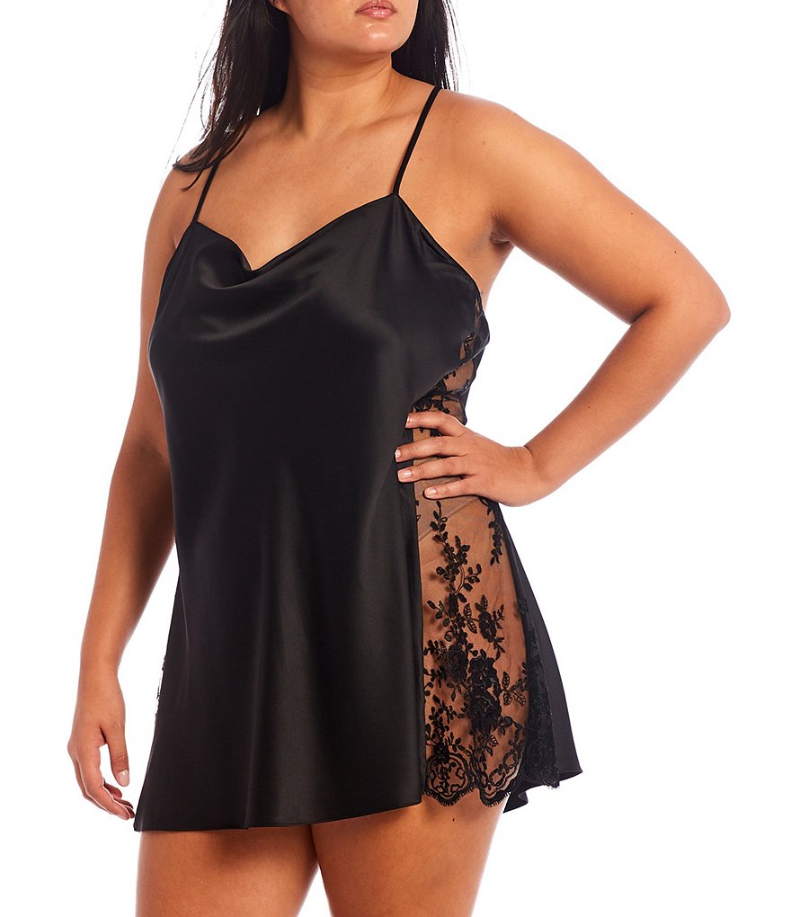Rya Plus Darling Scoop Neck Charmeuse & Lace Solid Chemise