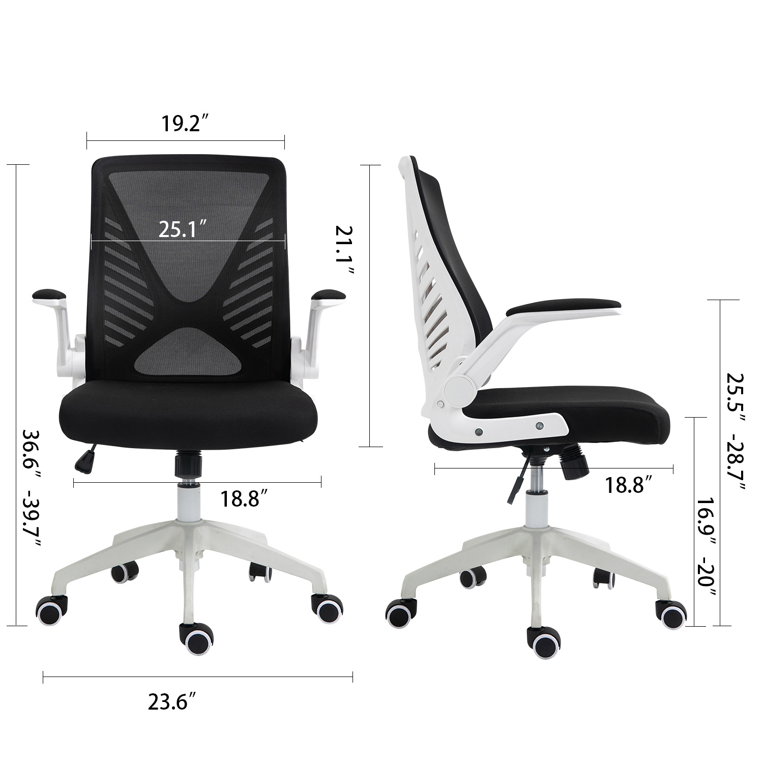 Ergonomic Office Chair, Home Office Desk Chairs, Mid-back Computer Mesh Chair with Lumbar Support and Flip-up Arms, Swivel Task Chair