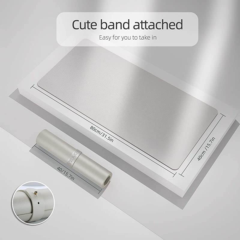 Multifunctional Office Desk Pad Ultra Thin Waterproof PU Leather Mouse Pad Dual Use Desk Writing Mat for OfficeHome 315 x 157 Grey